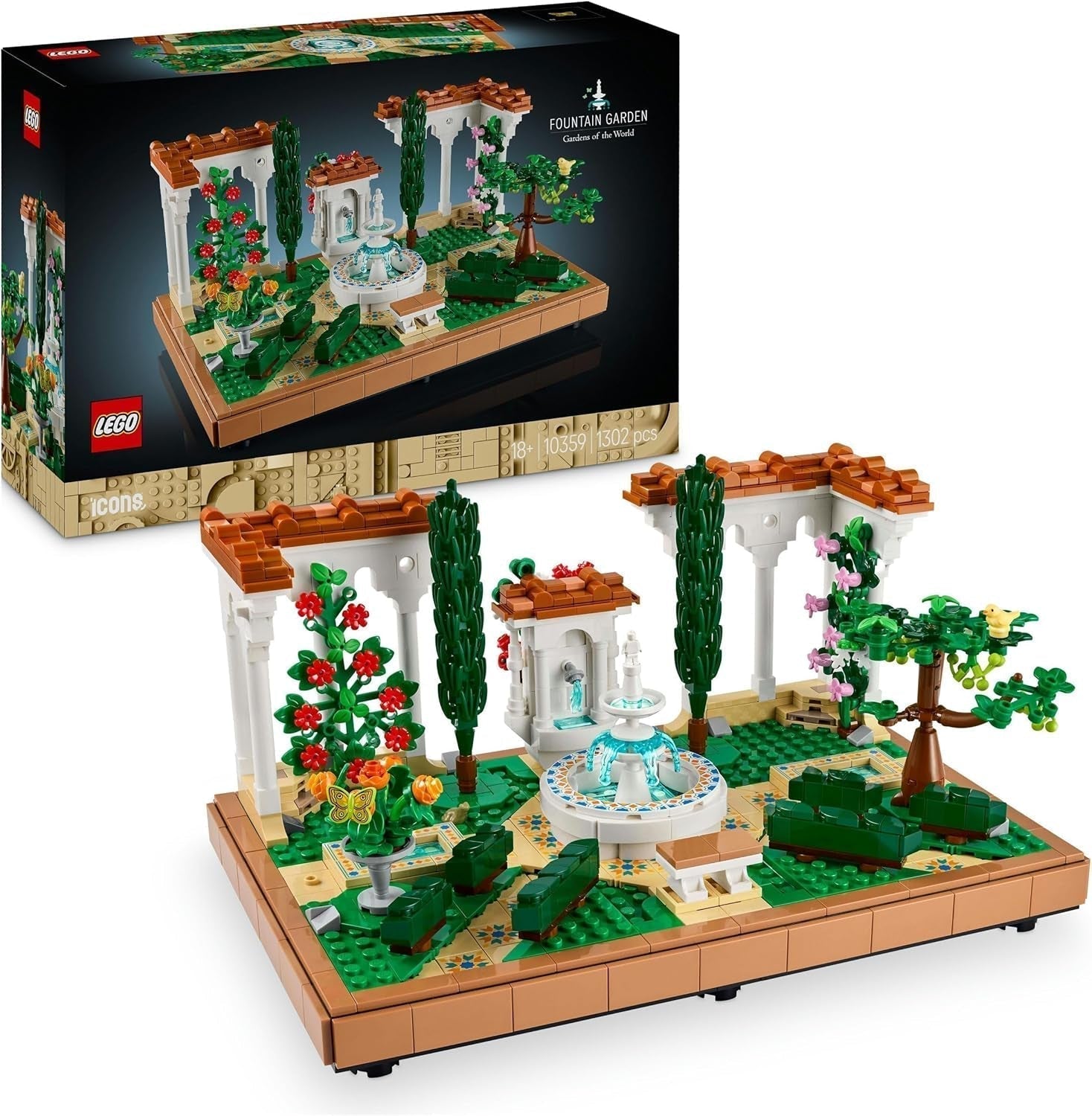 LEGO Icons Fountain Garden - Set da costruzione in miniatura per adulti con foglie, cipressi, alberi, rampicanti, fiori - Idea regalo di compleanno creativa, regalo di inaugurazione della casa per donne, uomini - 10359 Set da costruzione Besuche den LEGO-Store Titolo predefinito