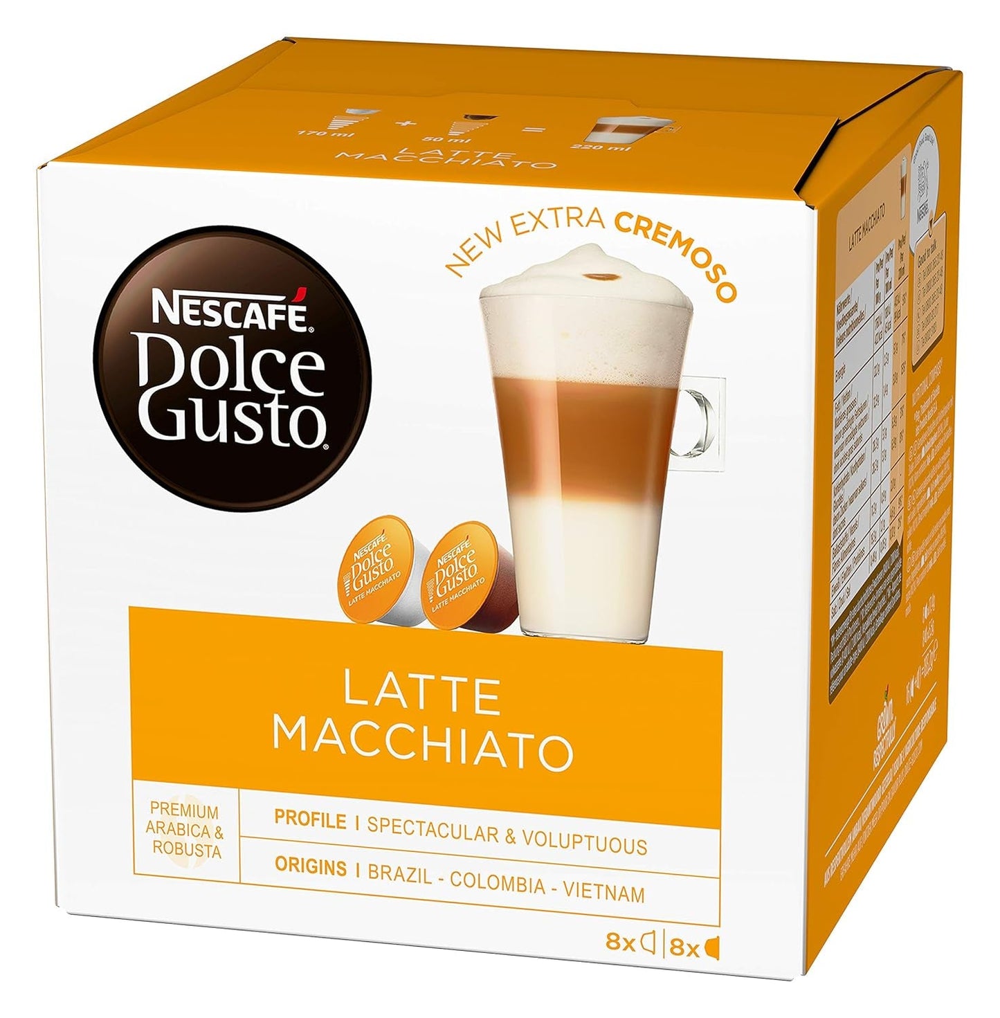 Latte Macchiato | 96 Kaffeekapseln & Latte Macchiato Caramello | 48 Kaffeekapsel | Miscela Arabica Robusta | Feines Caramell Aroma e leckerer Milchschaum