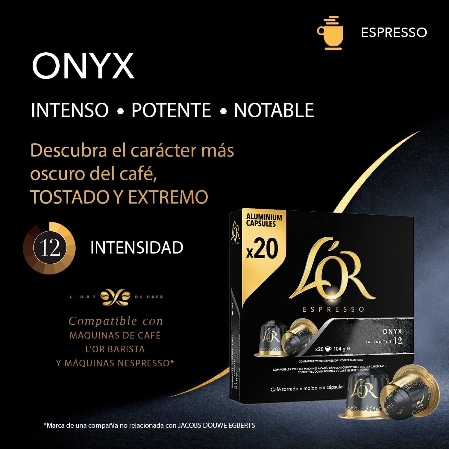 L'OR Espresso Kaffeekapseln Onice | Intensità 12 | 200 capsule compatibili Nespresso (R)* - Esclusiva Amazon