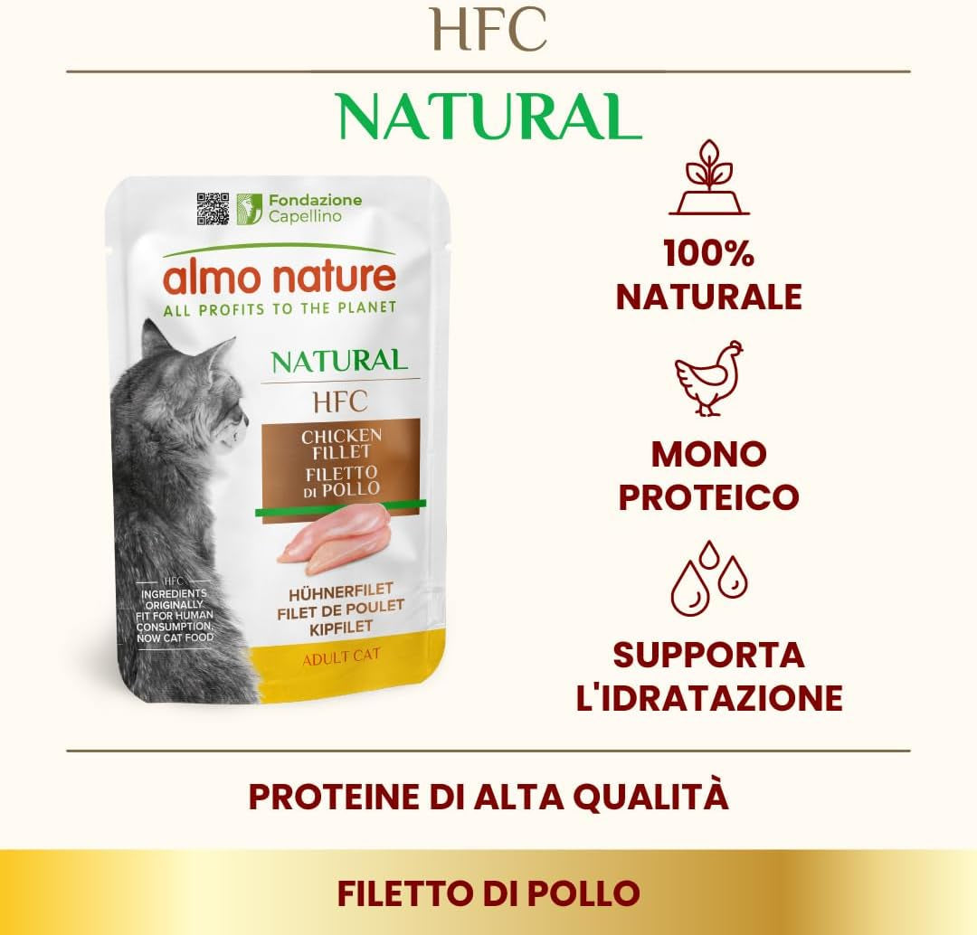 almo nature HFC Natural - Cibo umido per gatti - con pollo - Qualità umana, Senza glutine, Monoproteico - 55g, conf. da 6
