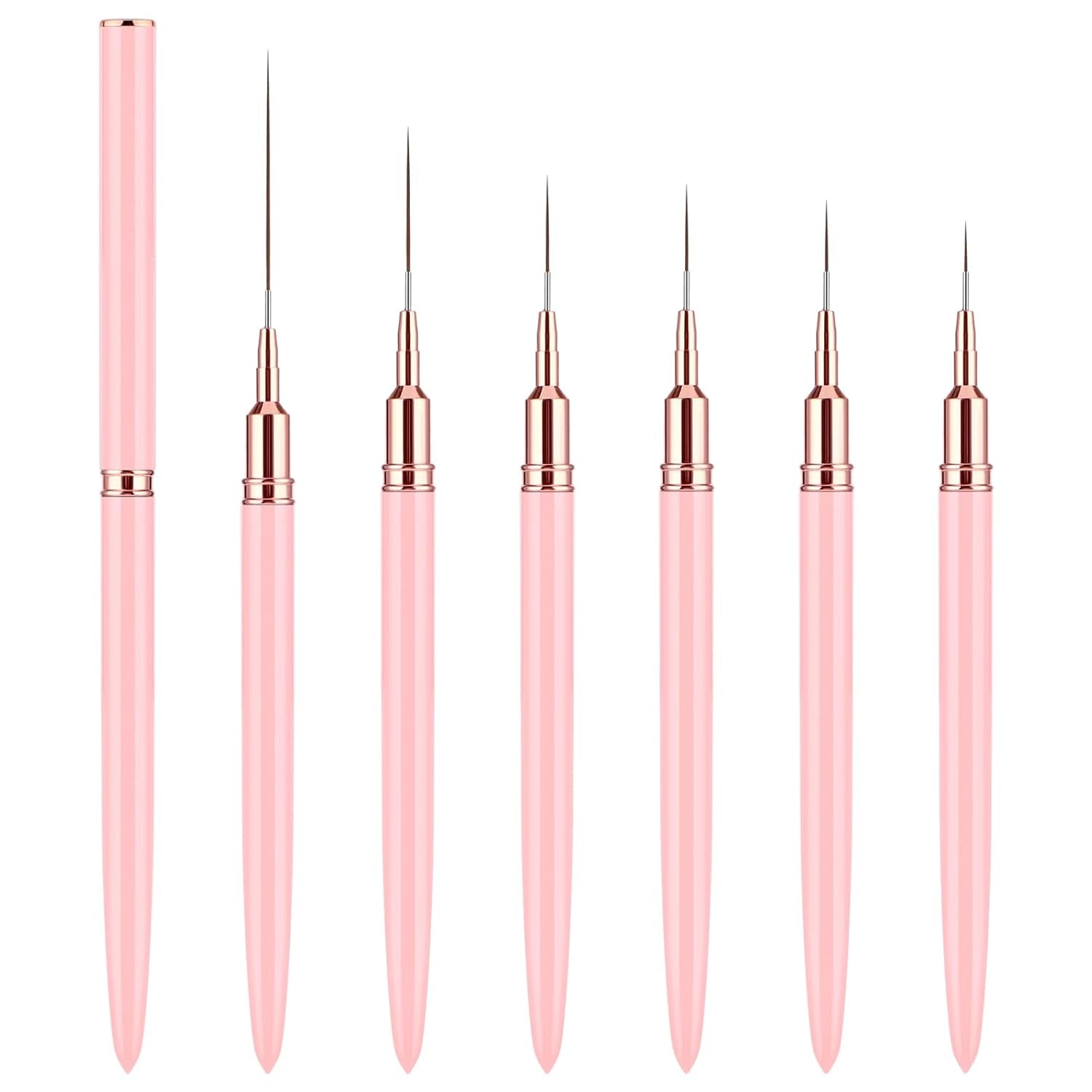 6 pezzi Liner Nailart Pinsel Nageldesign Pinsel Set Dünn Acryl Nagelpunkt-Zeichenwerkzeug Nägel Dünne Nagelpinsel Set Für Lange Linien, Dünne Details, Feines Zichnen 5/7/9/11/15/25 Mm（Rosa）