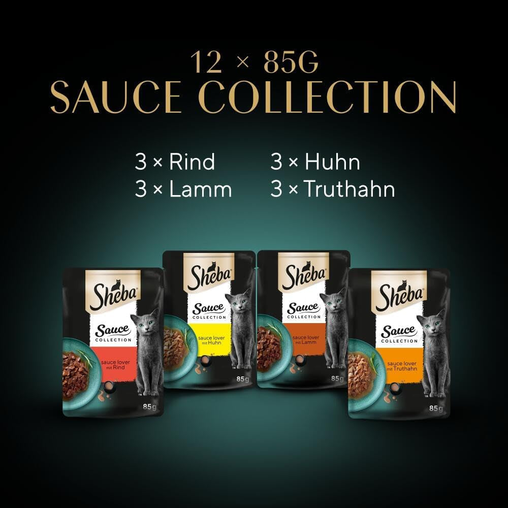 Sheba Sauce Collection Cibo umido per gatti, bustine porzionate, confezione multipla salata, 4x12x85g