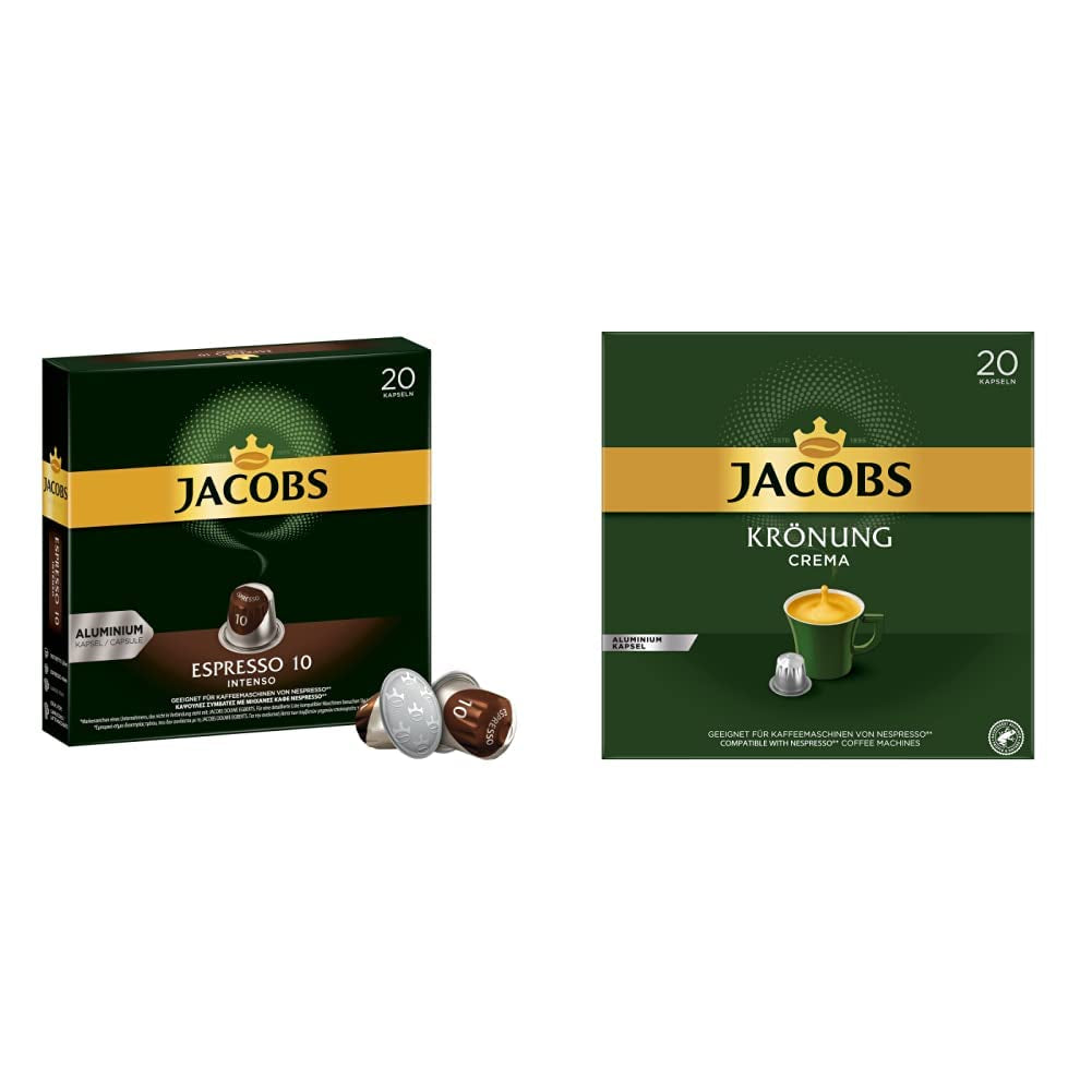 Kaffeekapseln Espresso Intenso, Intensität 10 von 12, 10 x 20 Getränke & Kaffeekapseln Krönung Crema, 200 capsule compatibili Nespresso, 10er Pack, 10 x 20 Getränke, 1040 g