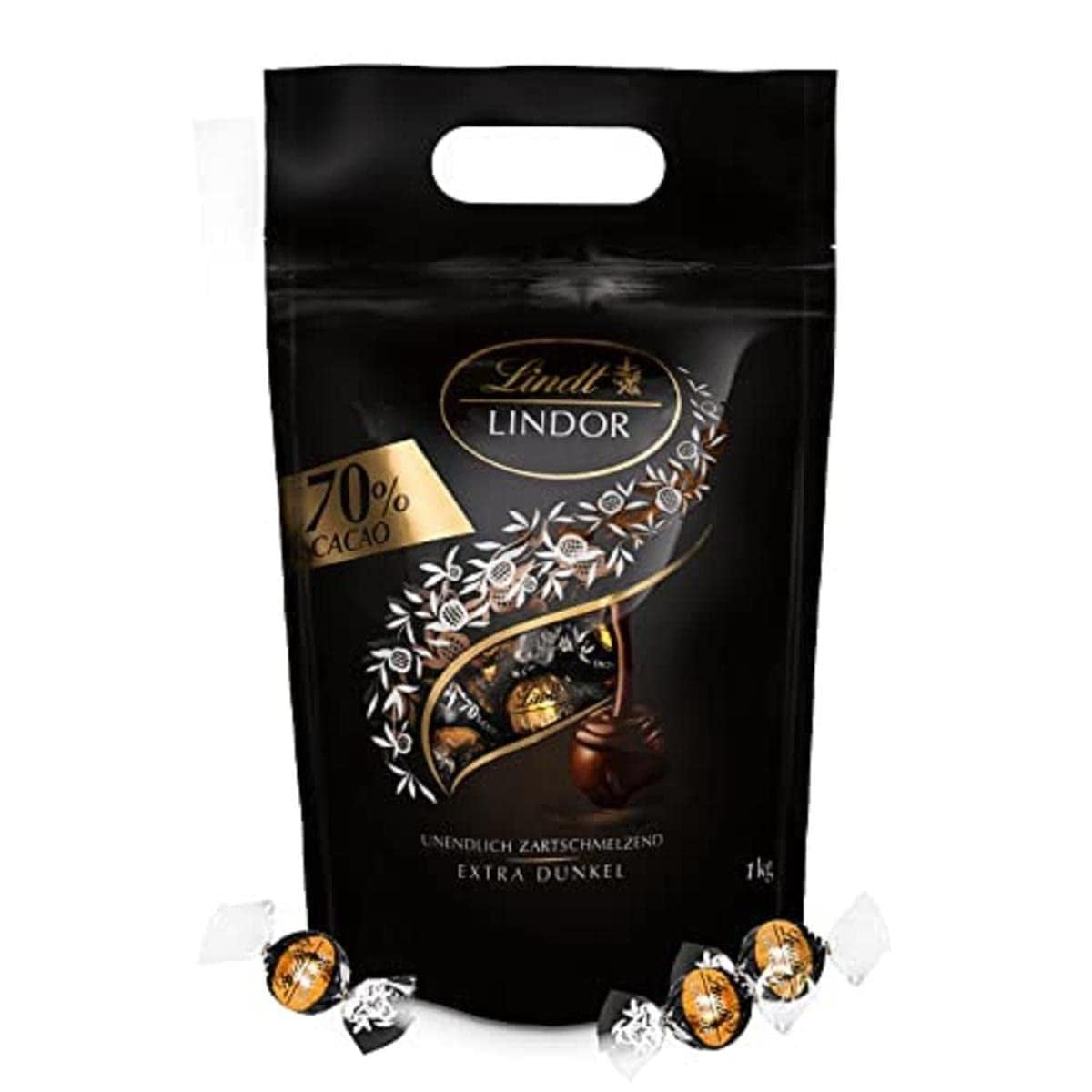 Palline di cioccolato extra fondente Lindt LINDOR e palline di cioccolato con crema alla fragola LINDOR | Busta richiudibile da 1 kg | ca. 80 palline di cioccolato bianco con crema alla fragola