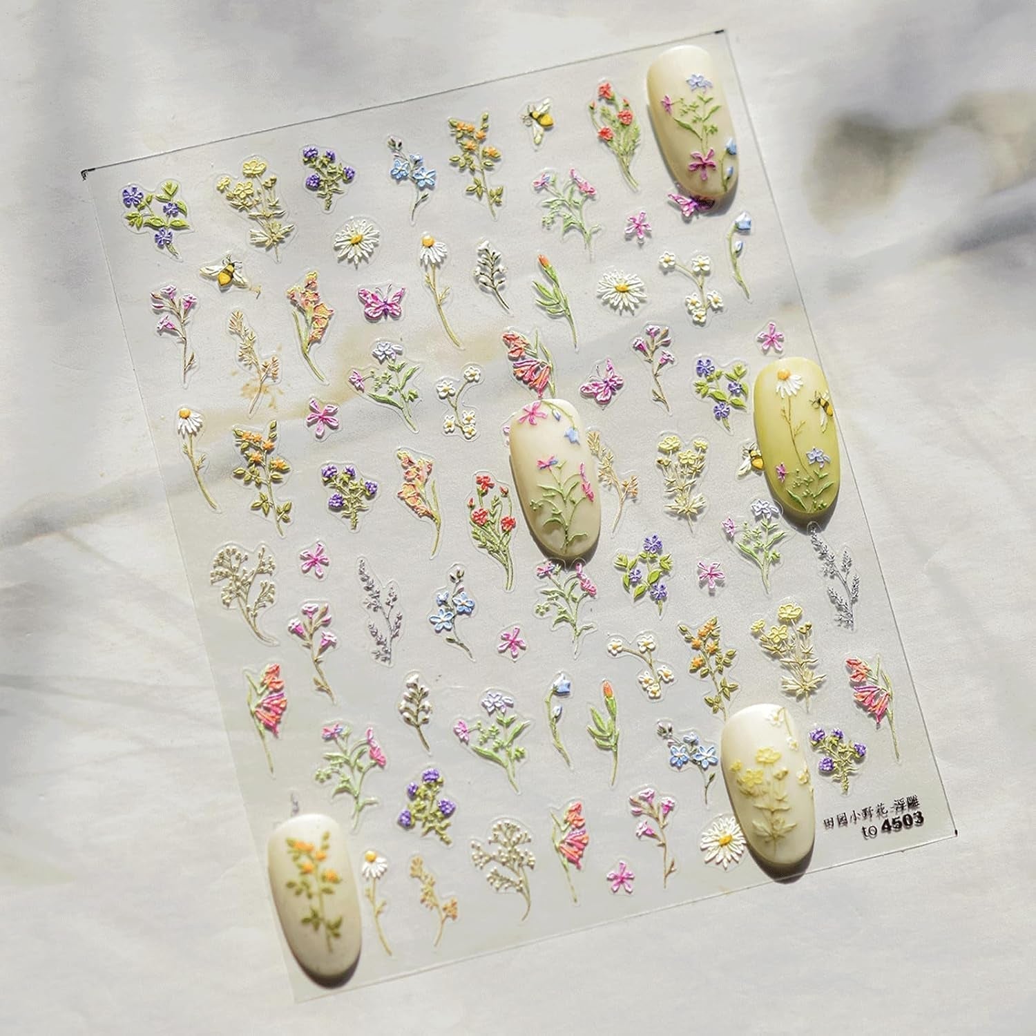 JMEOWIO 3D Nagelsticker Blumen Nail Art Sticker Selbstklebend Nagelaufkleber 5D Stereoscopico Frühling Sommer Blumen Dekoration Nageldesign Zubehör 1 Blatt