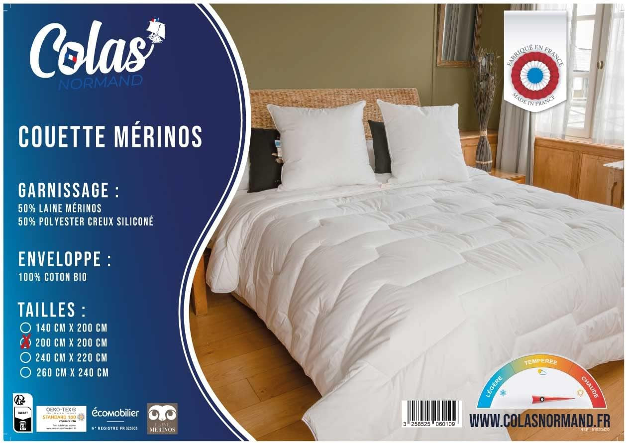 COLAS NORMAND Trapunta, 200 X 200 Cm, cotone biologico e lana Merino, calda, lavabile in lavatrice a 30 °C Piumini e trapunte Naty Shop