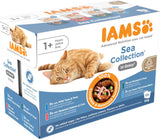 IAMS Delights Sea Collection Katzenfutter Nass - Confezione multipla con varietà di pesce (Lachs, Thunfisch, Mackerel, Seefisch) in salsa, Nassfutter für Katzen da 1 anno, 12 x 85g