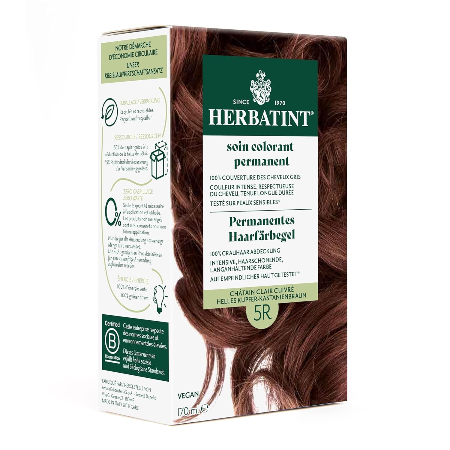 Gel Colorante Permanente Per Capelli 6N Biondo Scuro - 170ml I Senza Ammoniaca, Copertura 100% Capelli Grigi I Testato su Pelli Sensibili, con 8 Estratti Vegetali Naty Shop Tinture Per Capelli 5R Rame Chiaro - Castano Castano