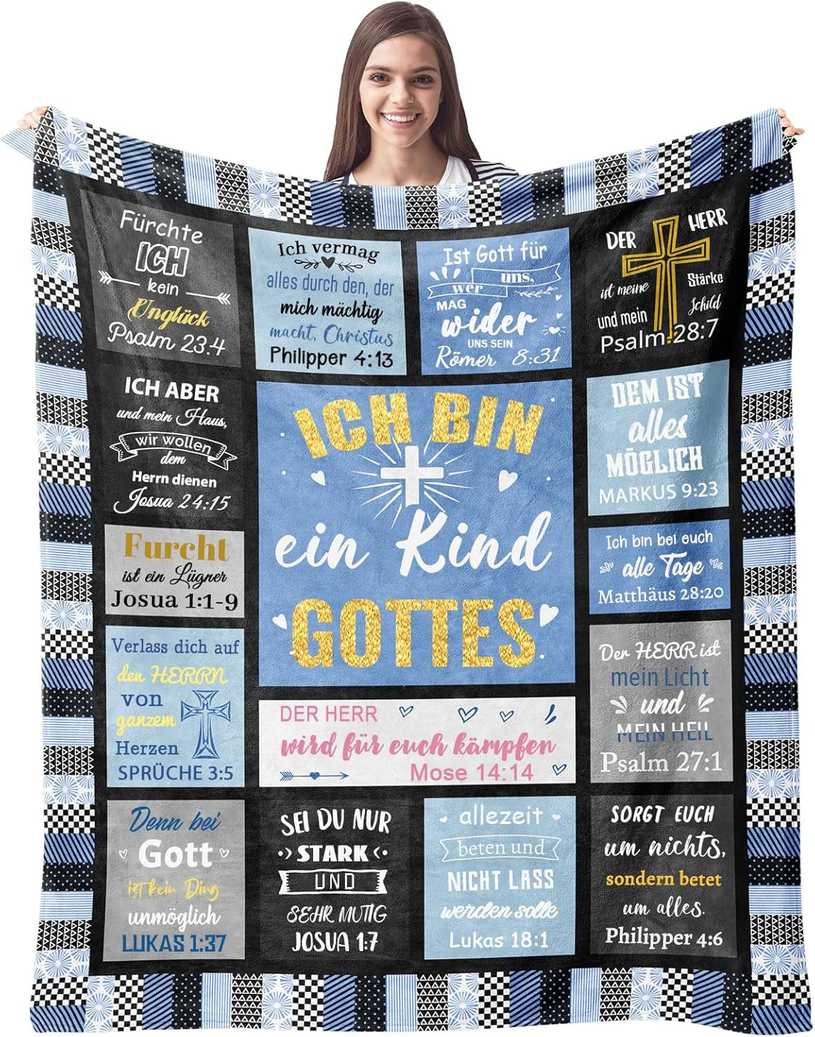 ZQYMM Regali cristiani per donne uomini, regali di battesimo/cresima per ragazze/ragazzi, di ispirazione/religiosi, regali spirituali cattolici, regali di compleanno per cristiani ZQYMM Letti e coperte Blu 150*200 cm