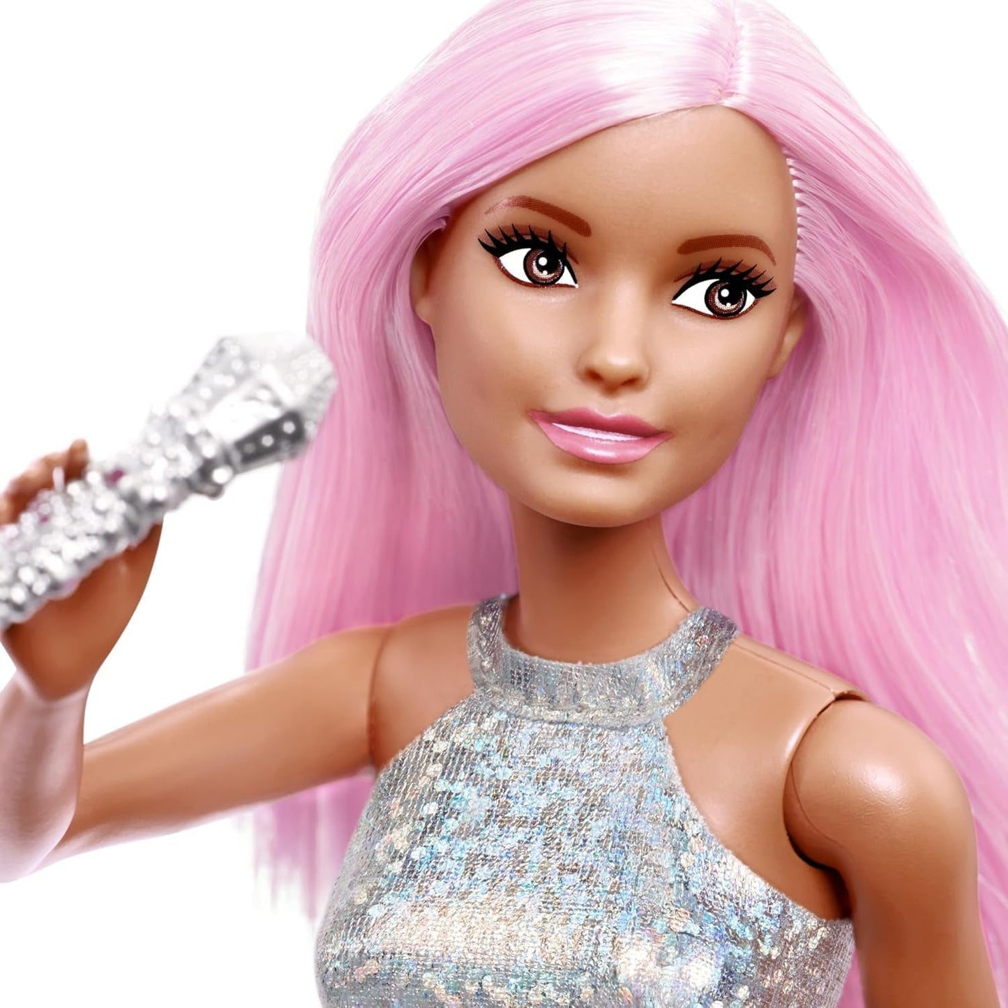 Barbie Pop Star Bambola Vestita con Gonna Luccicante con Microfono e Capelli Rosa, Regalo per Bambini da 3 a 7 Anni JCW42 Dazzling Dolls Naty Shop