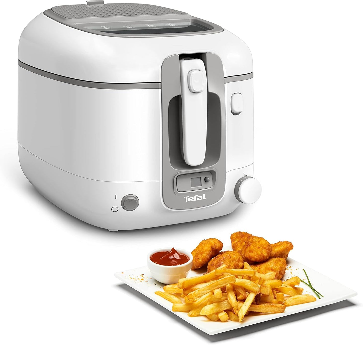 Tefal Friggitrice Super Uno Access, Capacità 2,2 L, Parti lavabili in lavastoviglie, Filtro antiodore Elettrodomestici Naty Shop Super Uno con timer Bianco/Grigio