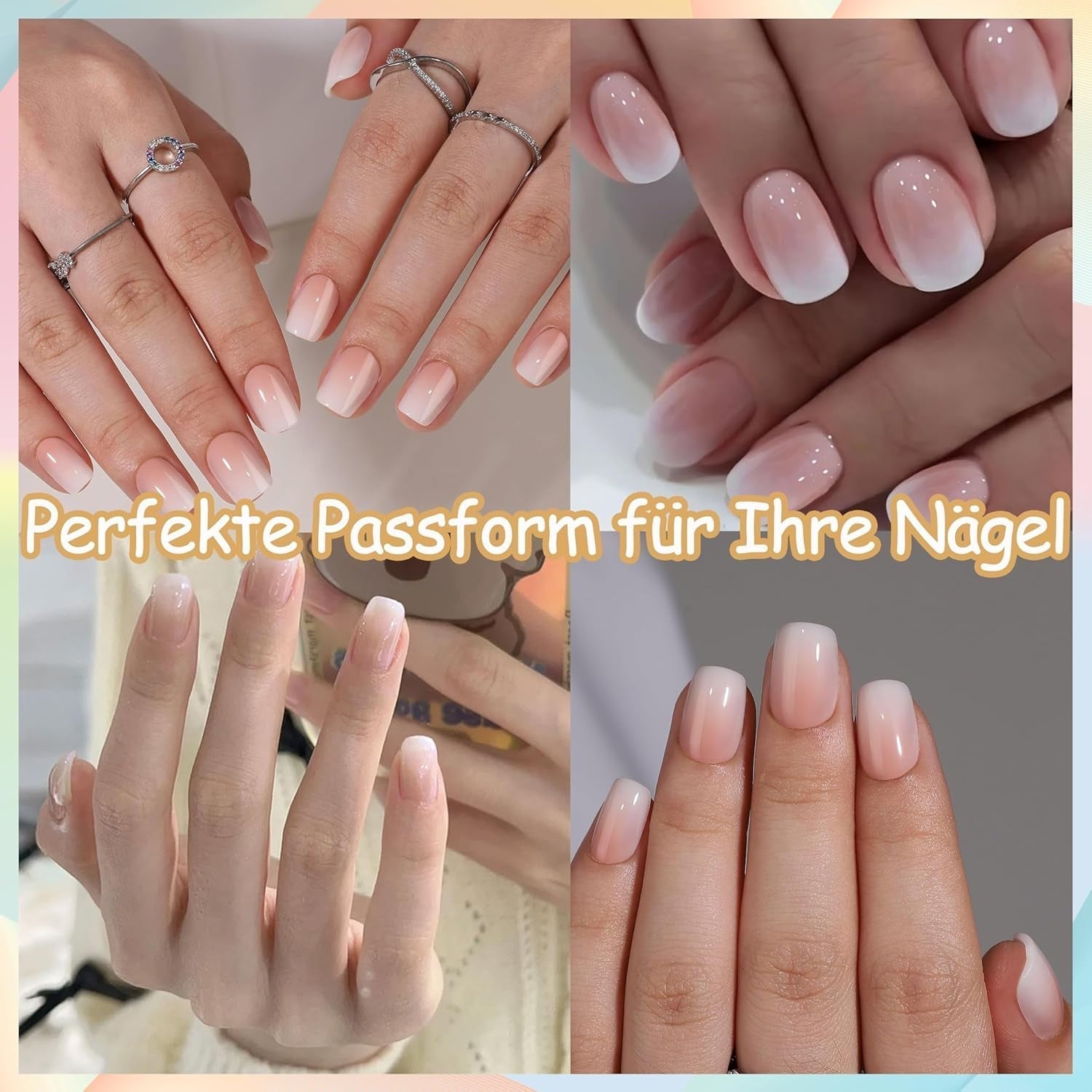 Set Unghie Finte - 240 Pezzi Unghie Corte Quadrate Modello In Gel Morbido Nude Sfumatura Bianca Colla Naturale Finta Su Unghie Finte Per Donne Fai Da Te (Nude Gradient, 240X)