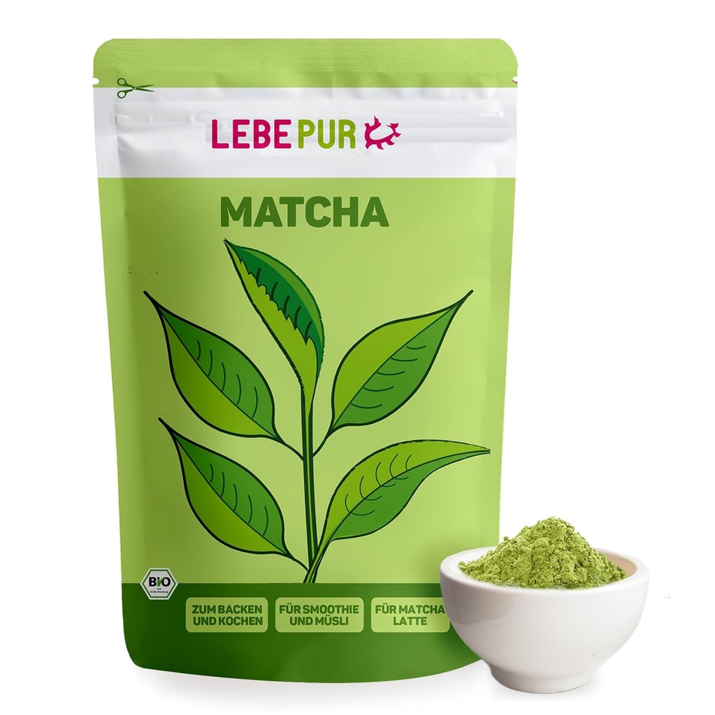Lebepur BIO Matcha in polvere 100G - Qualità Premium dal Giappone senza additivi - Polvere di tè verde pura al 100% per Matcha Latte, Tè Matcha, Tè verde, Frullati - Tè verde giapponese