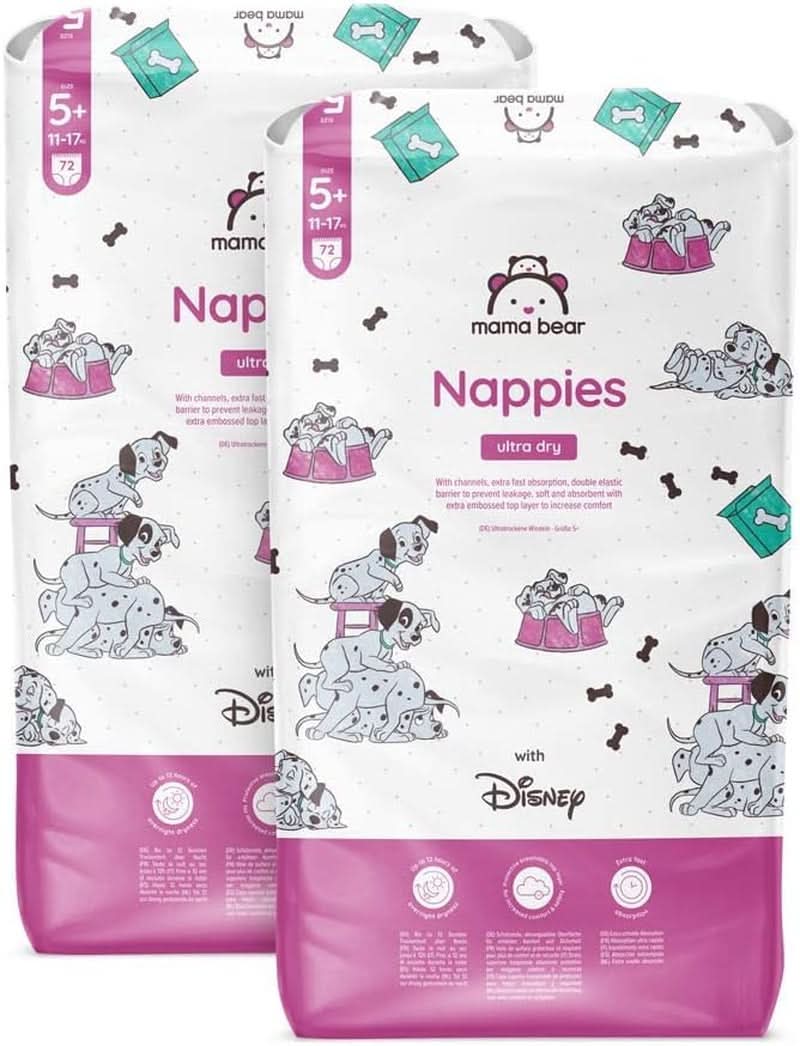 Mama Bear Disney Pannolini Ultra Dry Taglia 4 (8-14 kg), Bianco, 84 Pezzi (1 Confezione) Naty Shop Taglia 5+ (11-17 kg) Confezione Mensile