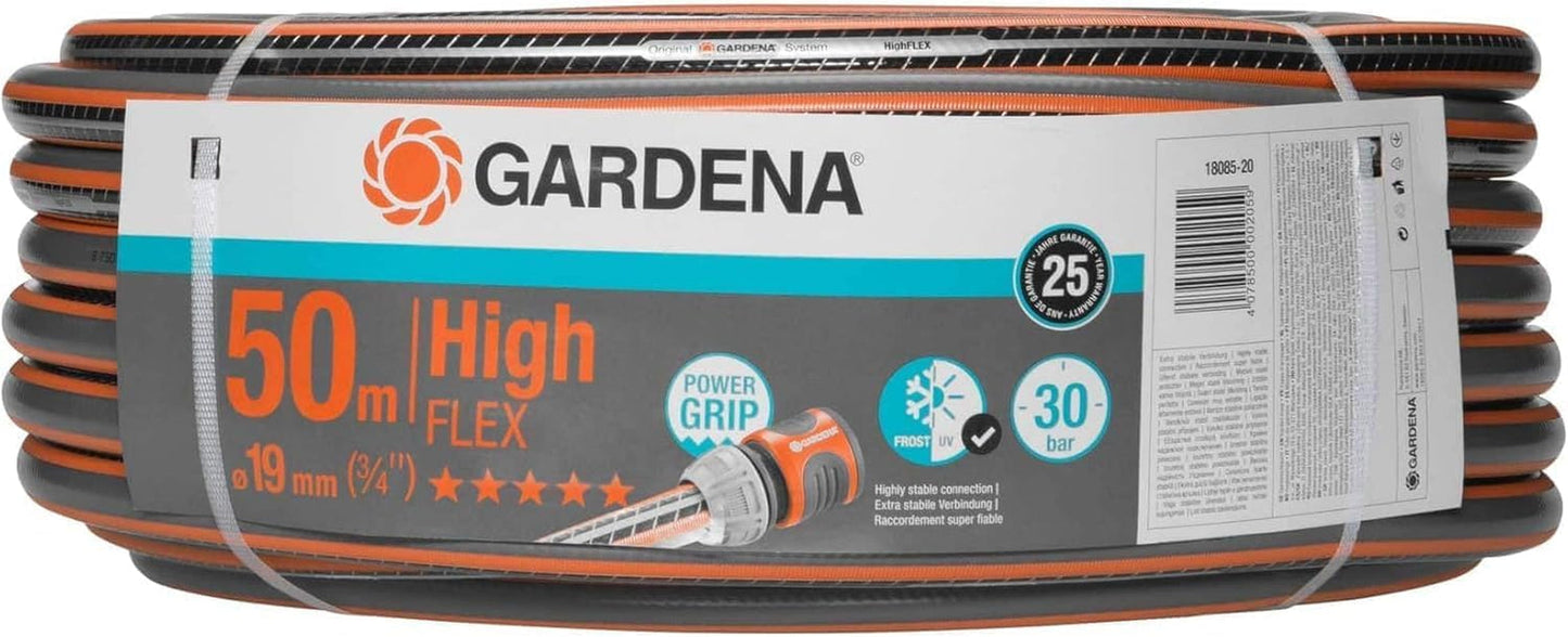Gardena Tubo da giardino Cloruro di polivinile (PVC), Comfort HighFLEX 19 mm (3/4 pollici), 50 m: Tubo da giardino con profilo Power-Grip, pressione di scoppio 30 bar, molto flessibile, dimensionalmente stabile, resistente ai raggi UV, confezionato (18085-20)