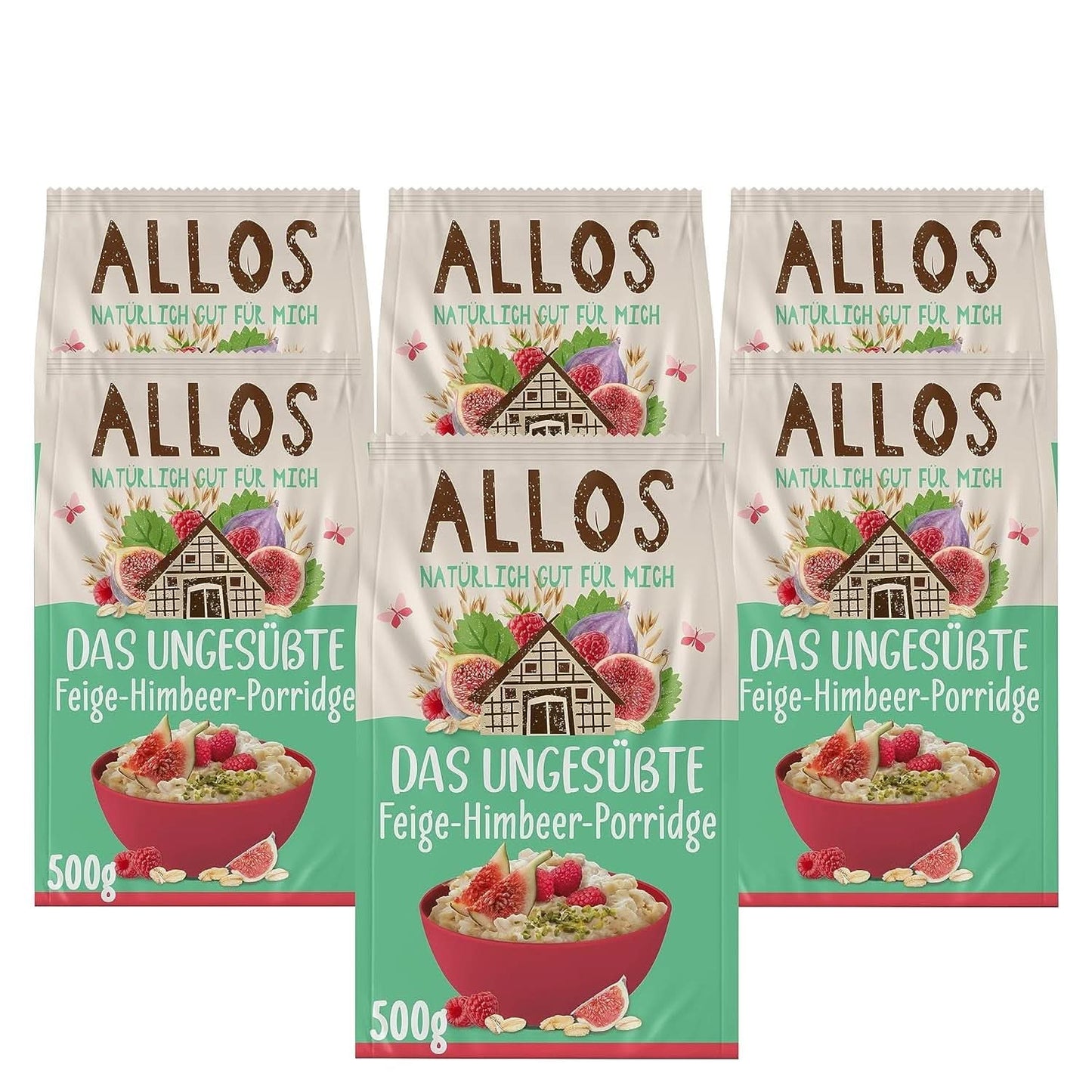 Allos Porridge di fichi e lamponi non zuccherato, Set 6 x 500 grammi Cereals Naty Shop Porridge di lamponi e fichi