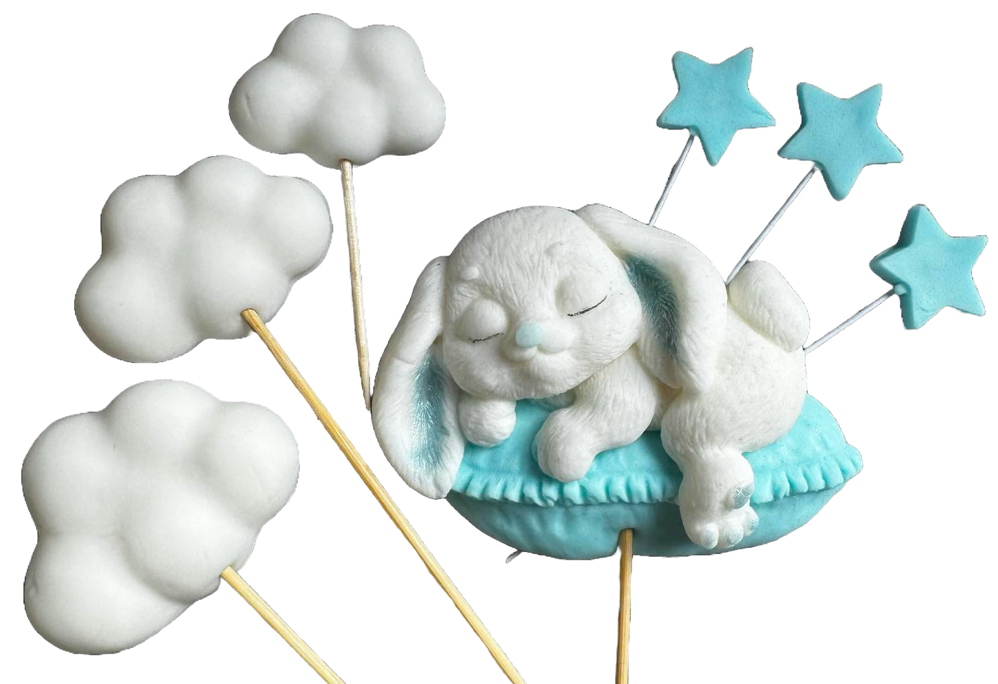Set di 7 decorazioni in zucchero commestibile, Decorazioni in Pasta di Zucchero Coniglio Naty Shop