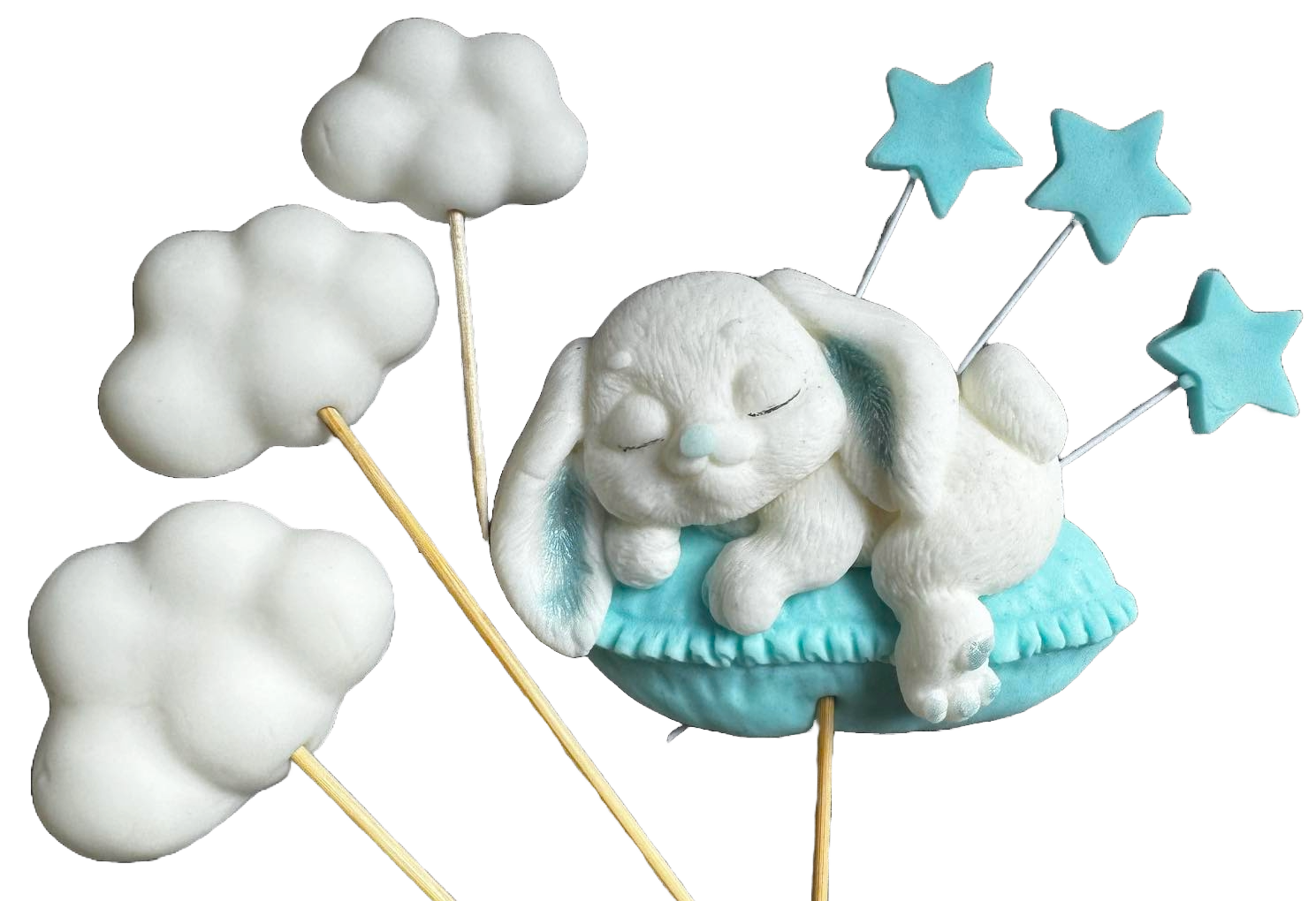 Set di 7 decorazioni in zucchero commestibile, Decorazioni in Pasta di Zucchero Coniglio Naty Shop