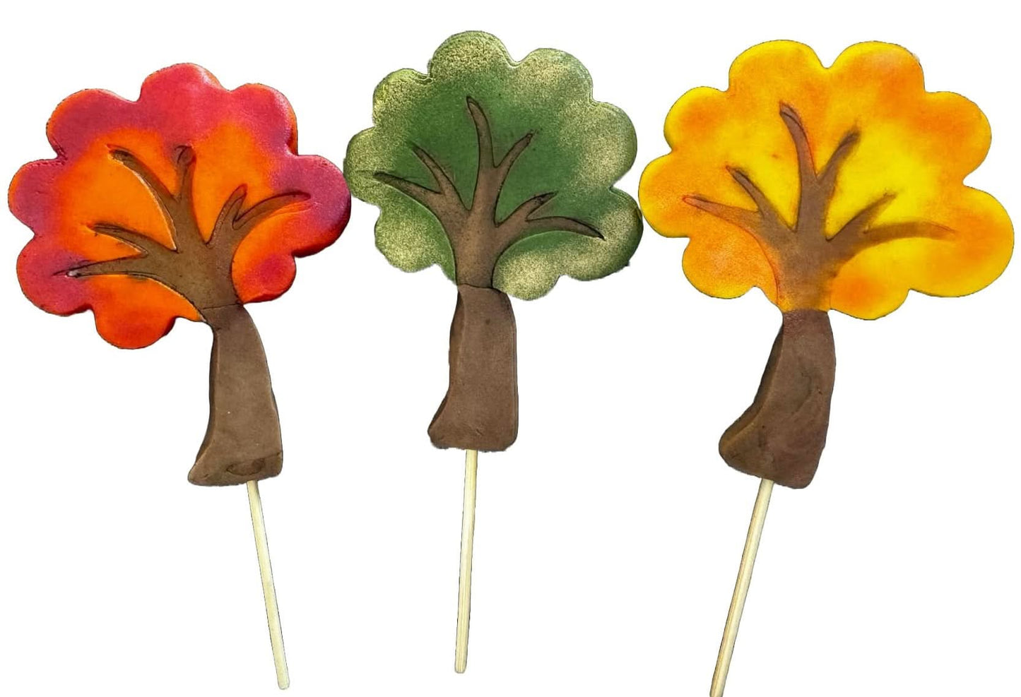 Set 3 decorazioni in zucchero commestibile, Alberi Autunnali in Pasta di Zucchero Naty Shop