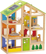 Casa delle bambole in legno Hape Four Seasons Pluripremiata casa delle bambole a tre piani con mobili, accessori, scale mobili e tetto reversibile per ogni stagione Case delle bambole Naty Shop Casa delle quattro stagioni (arredata)
