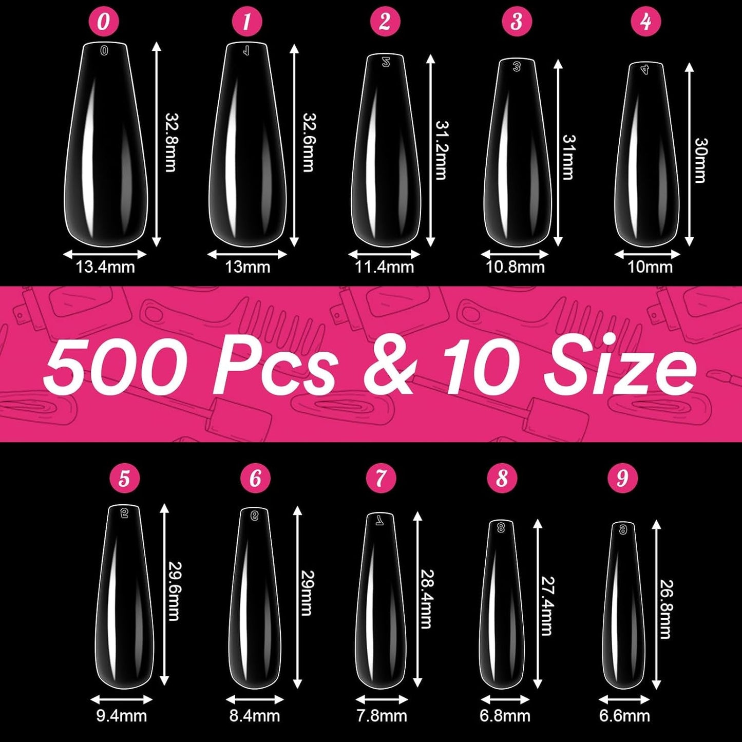 Alyvisun Punte per Unghie Balletto, 500 Punte per Unghie Acriliche a Copertura Completa con Set di 240 Adesivi per Unghie, 10 Dimensioni Punte per Unghie in Gel Trasparente Punte per Unghie in Gel Morbido Punte per Unghie Ballerina