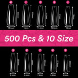 Alyvisun Punte per Unghie Balletto, 500 Punte per Unghie Acriliche a Copertura Completa con Set di 240 Adesivi per Unghie, 10 Dimensioni Punte per Unghie in Gel Trasparente Punte per Unghie in Gel Morbido Punte per Unghie Ballerina