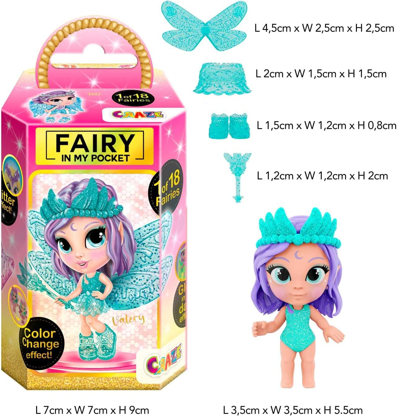 Fata della follia in tasca | Fata bambola con ali, fata giocattolo da collezione con effetti speciali come glitter, fosforescente e cambio colore