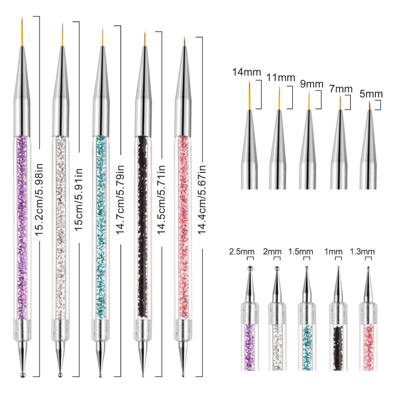 Pinsel per nail art Sularpek, 5 Stück Nageldesign Pinsel, Strumenti per punteggiare Nail Art, Pinsel per nail art, Zum Herstellen Von Nagellack, Punktieren, Feinmalerei, DIY