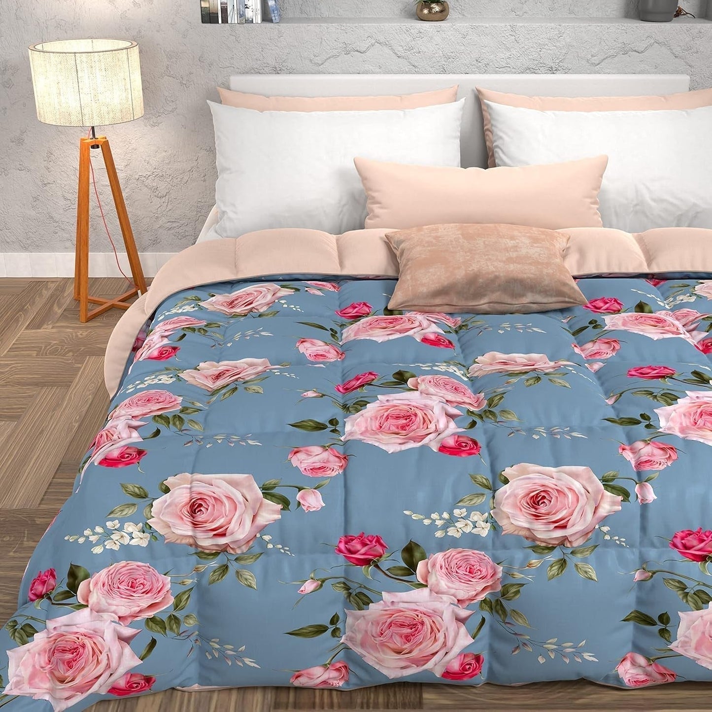 PETTI Artigiani Italiani - Trapunta invernale, Trapunta invernale, Trapunta semplice, Double face, Stampa monocolore e digitale, Microfibra anallergica 100%, Made in Italy Trapunte e trapunte Naty Shop Flowers 20 Azzurro Letto singolo