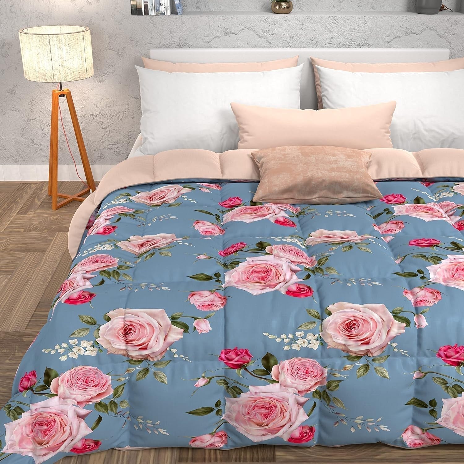 PETTI Artigiani Italiani - Trapunta invernale, Trapunta invernale, Trapunta semplice, Double face, Stampa monocolore e digitale, Microfibra anallergica 100%, Made in Italy Trapunte e trapunte Naty Shop Flowers 20 Azzurro Letto singolo