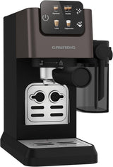 Macchina per caffè espresso portafiltro GRUNDIG KSM 5330 con contenitore del latte integrato, potenza 1628 W, pressione della pompa 15 bar, doppio ugello, display touch a colori, BrewSense, CreamyPro, Acciaio inossidabile scuro/Nero