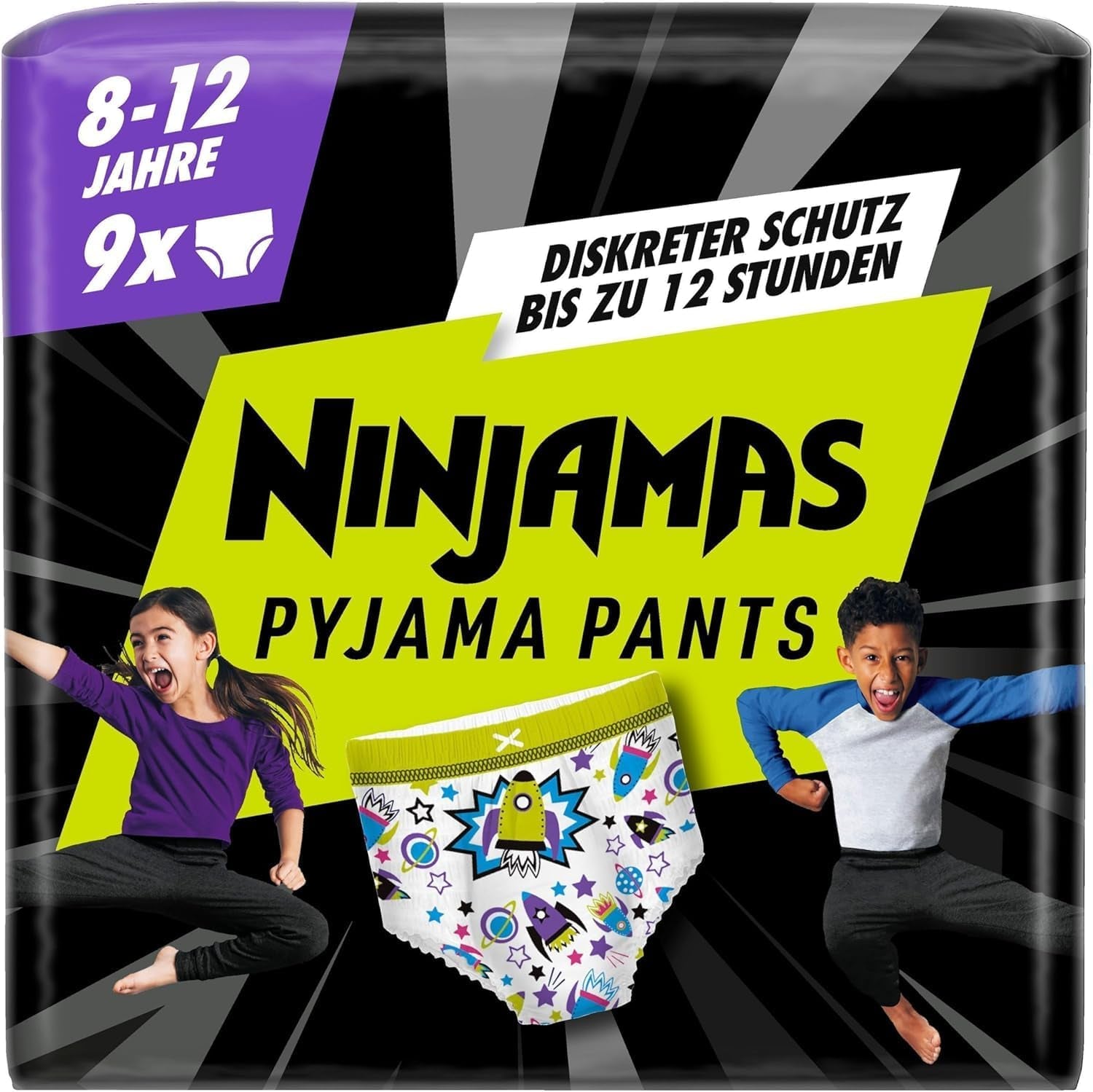 Pantaloni del pigiama dell'astronave, 9 pantaloni da notte assorbenti, 8 anni, 27 kg-43 kg, protezione dalle perdite per tutta la notte