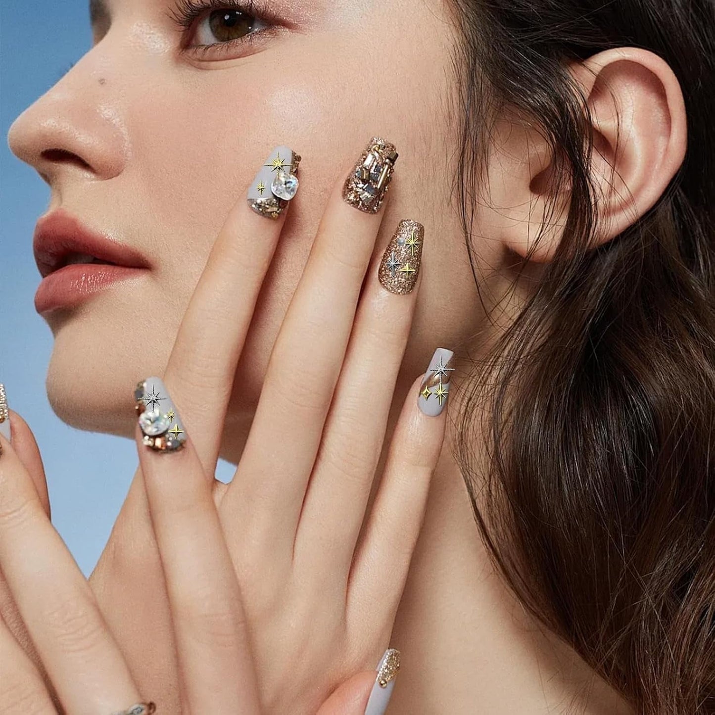 3400 Stück Goldene Und Silberne Sternperlen, Goldene Nagelanhänger, Zubehör Für Nagelschmuck, Schöne Sternnagelanhänger Für Nägel,Nail Art Strass