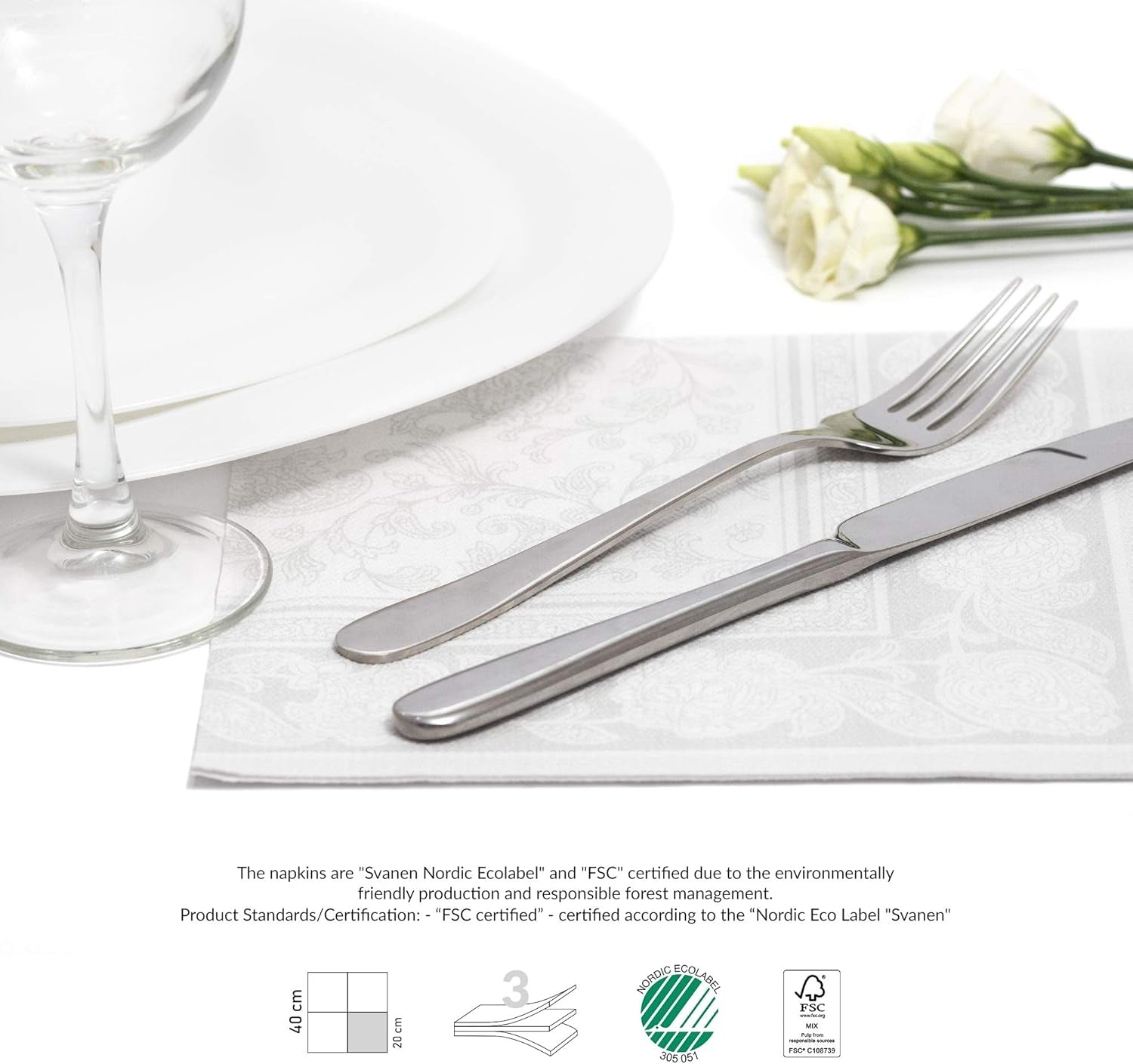 Papstar 11682 50 tovaglioli "Royal Collection" piega 1/4 40 X 40 cm "Ornamenti", bianco