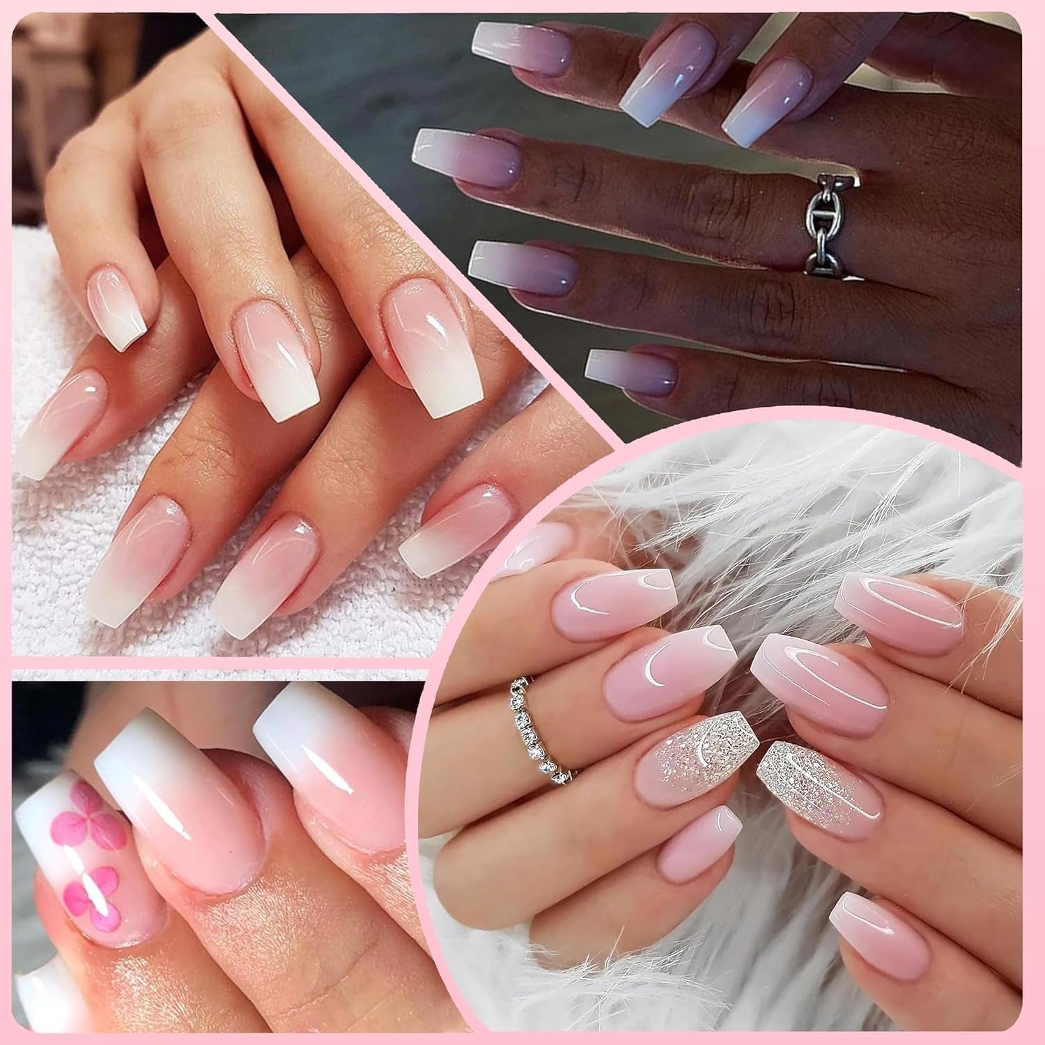 Set unghie finte ballerina - 240 pezzi di delicato rosa lilla per unghie finte, colla a copertura totale su unghie finte, set di punte per unghie finte per manicure e nail art per donne e ragazze (rosa lavanda)