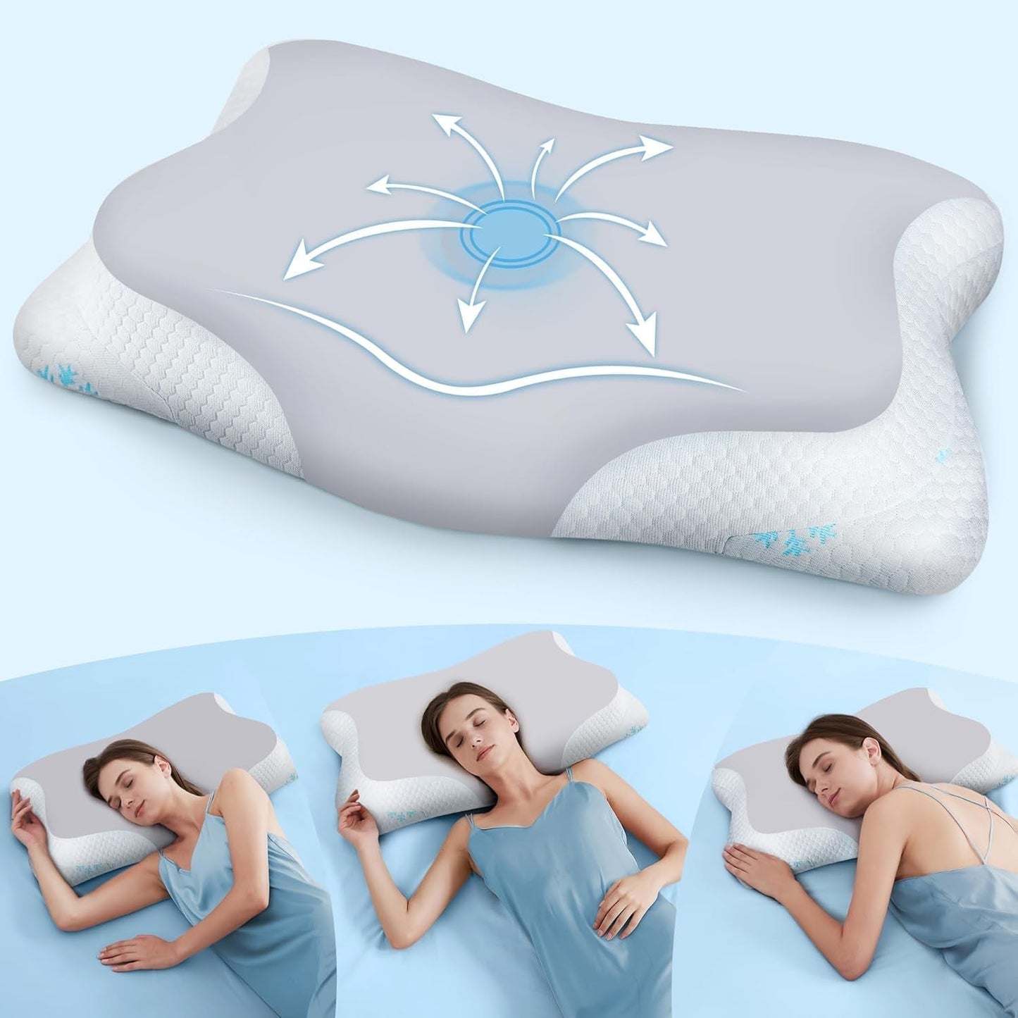 Cloudétoile Cuscino per il collo Cuscino in memory foam - Cuscino ortopedico ergonomico 2 in 1 Cuscino in schiuma viscoelastica Cuscino per supporto collo per chi dorme sul fianco Cuscino in memory foam regolabile in altezza Bianco 64X38X12 cm Cuscini ortopedici cervicali Naty Shop Grigio 65X39X12 cm