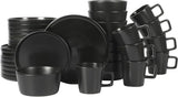 Set di stoviglie Bowery, 32 pezzi, nero opaco, gres, piatti, ciotole e tazze, per 8 persone