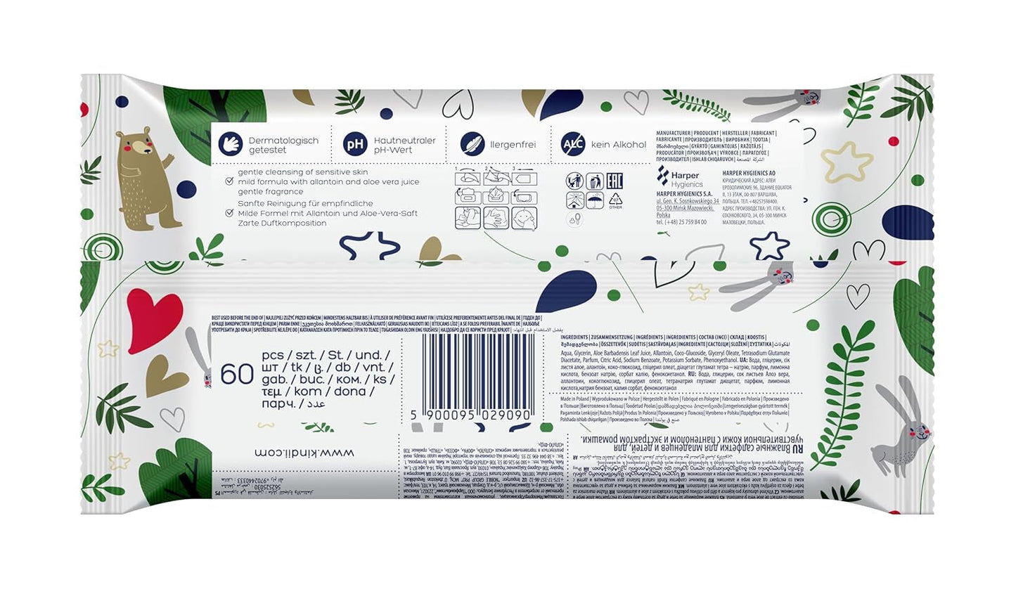 Salviettine umidificate per neonati Kindii Natural Balance – (1 x 60 pz.) Salviette umidificate per neonati e bambini – Protettive, Aloe Vera, Fragranza delicata – 60 pz.