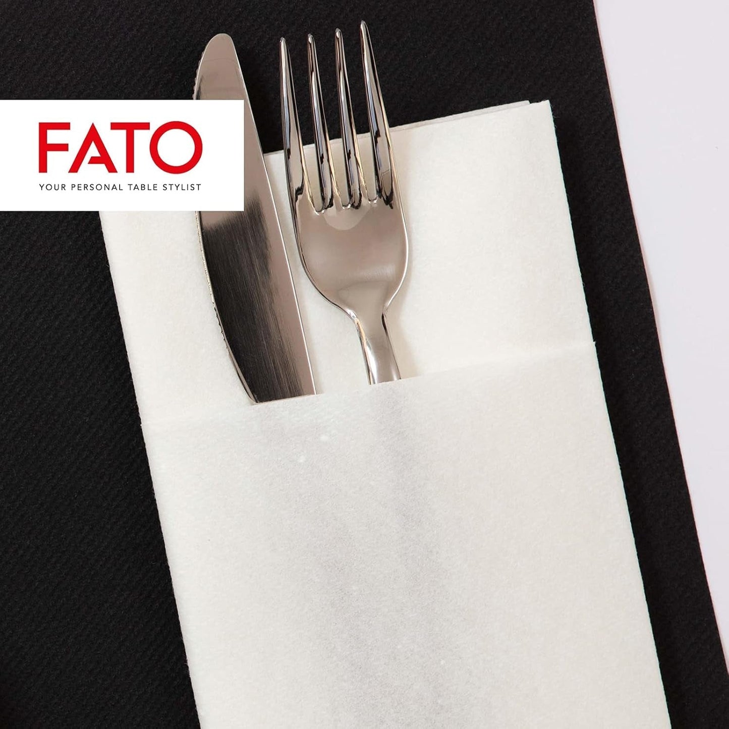 Fato - Tovaglioli Carta Dry, Airlaid, Effetto Tela, Confezione da 50 Tovaglioli, Misura 40X40 Piegati in 4, Colore Nero