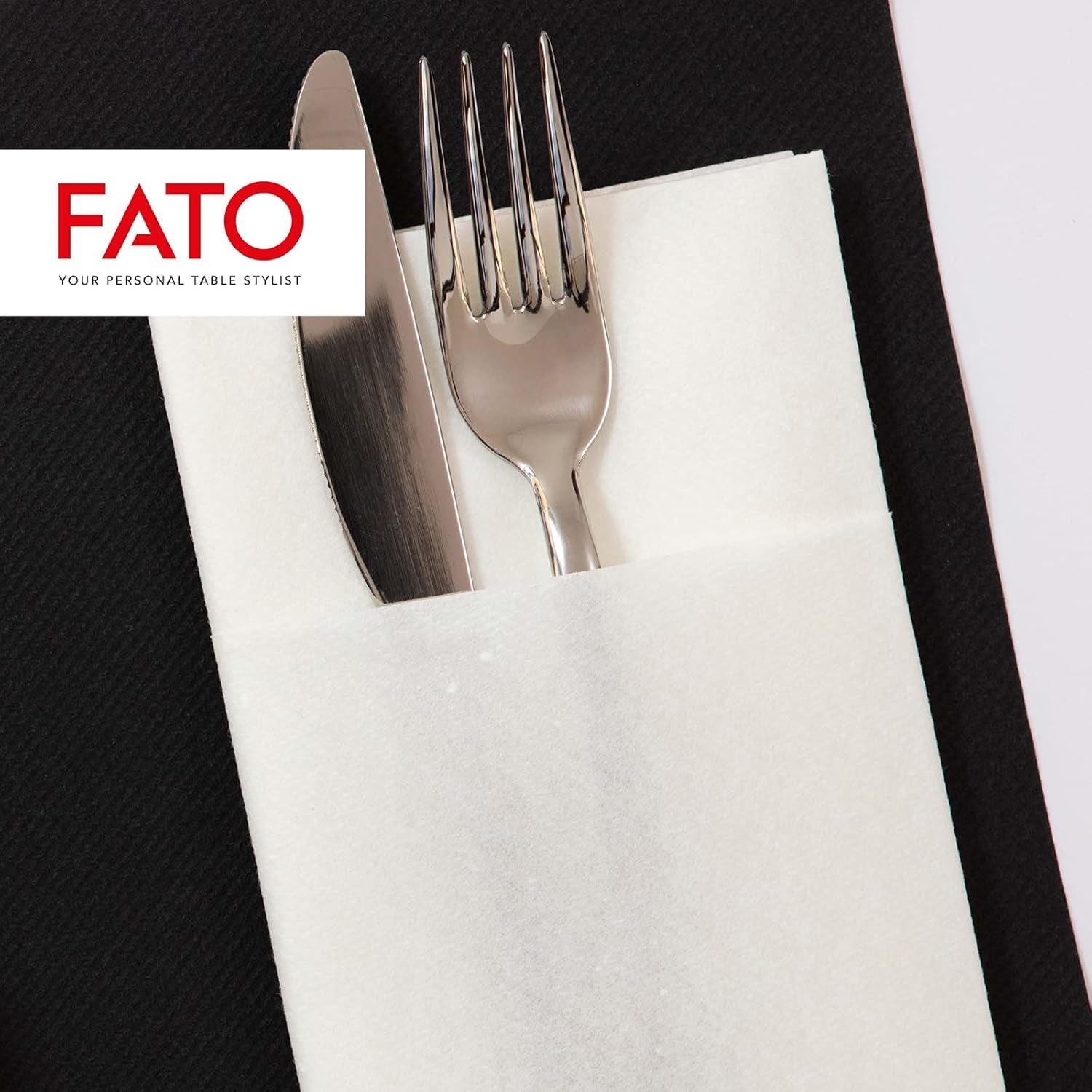 Fato - Tovaglioli Carta Dry, Airlaid, Effetto Tela, Confezione da 50 Tovaglioli, Misura 40X40 Piegati in 4, Colore Nero