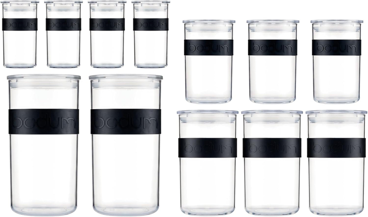 Barattoli per conservazione BODUM PRESSO, plastica, nero, 4 x 0,25 l, 3 x 0,6 l, 3 x 1 l, 2 x 2 l Scatole per conservazione alimenti Naty Shop