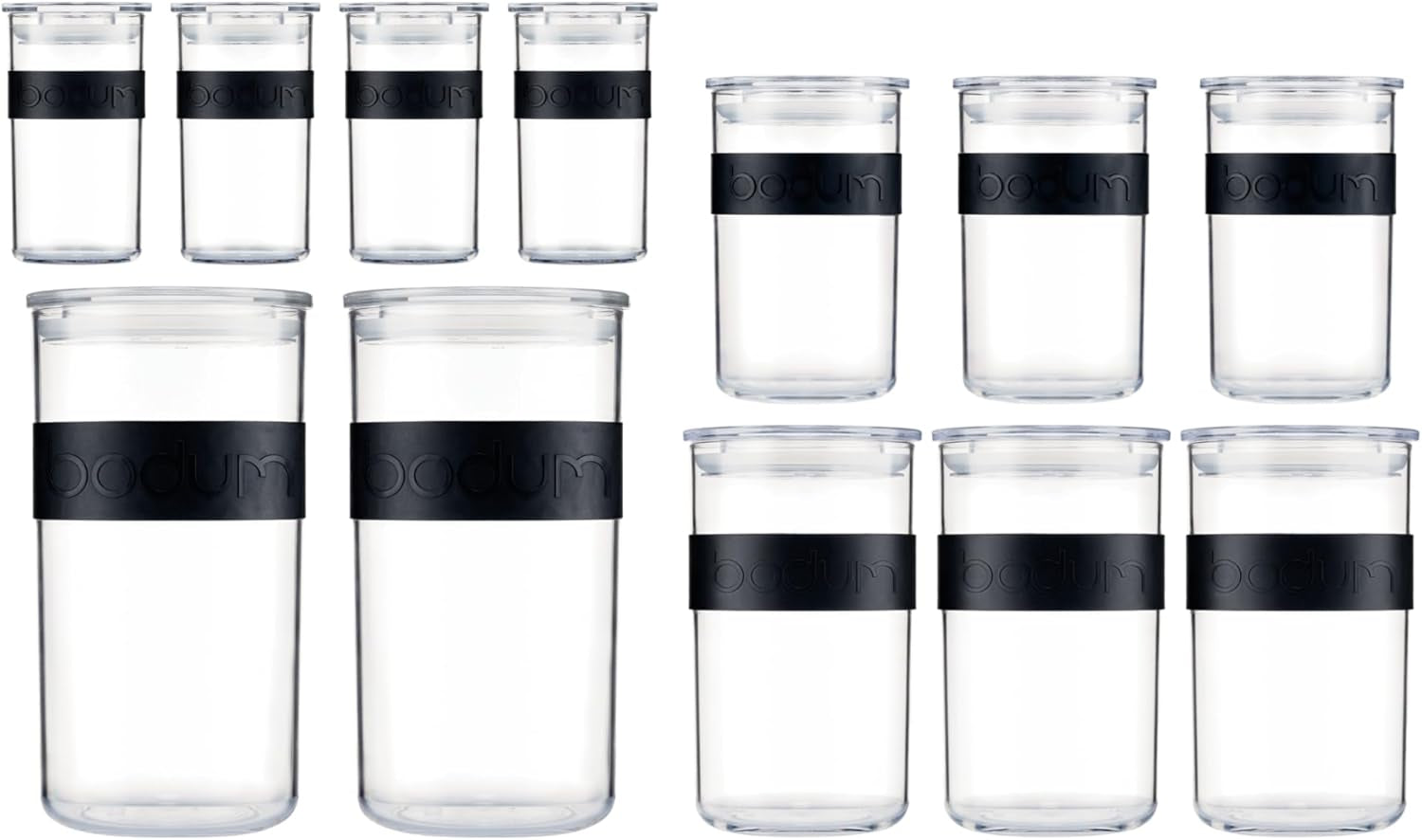 Barattoli per conservazione BODUM PRESSO, plastica, nero, 4 x 0,25 l, 3 x 0,6 l, 3 x 1 l, 2 x 2 l Scatole per conservazione alimenti Naty Shop