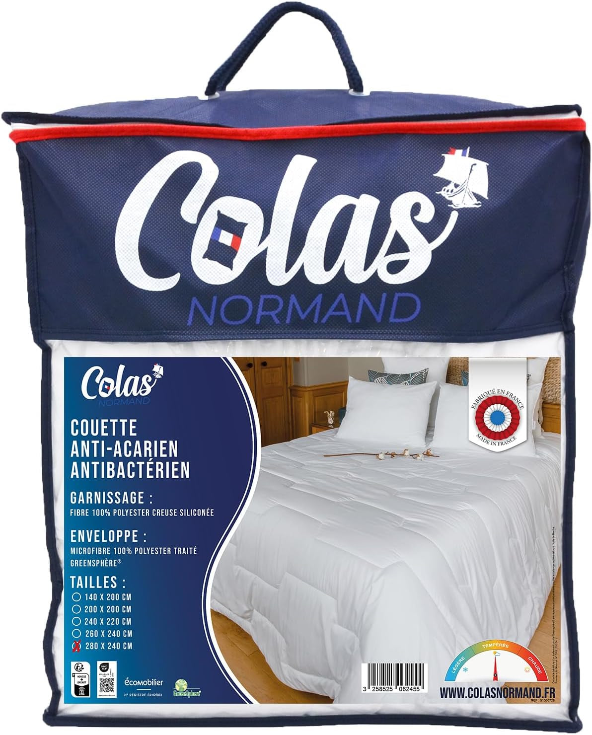 COLAS NORMAND - Trapunta contro acari e batteri - Temperata - 280 X 240 Cm - Effetto Lunga Durata - Igiene perfetta - Microfibra - Morbida e confortevole - Trapunte e Piumini Lavabili Naty Shop