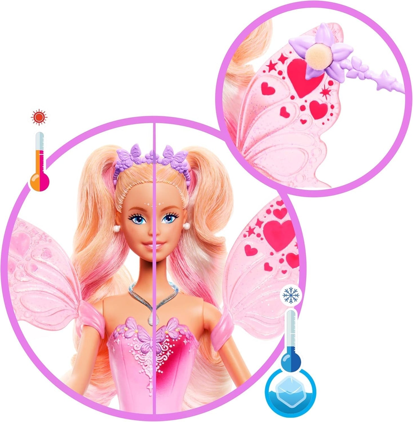 Mattel Barbie Fata con bacchetta giocattolo e accessori moda, tema fantastico con ali e vestito che cambia colore, JCP76, [Multicolore] Naty Shop Dolls