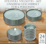 Steingut Geschirrset 6 Personen Rustico 24 tlg. TESTSIEGER, Hochwertiges Landhaussttil Steingut Geschirr Set, Schüssel- und Teller Set, Tafelservice 6 Personen, Geschirrsets Pure Living in Rauchblau