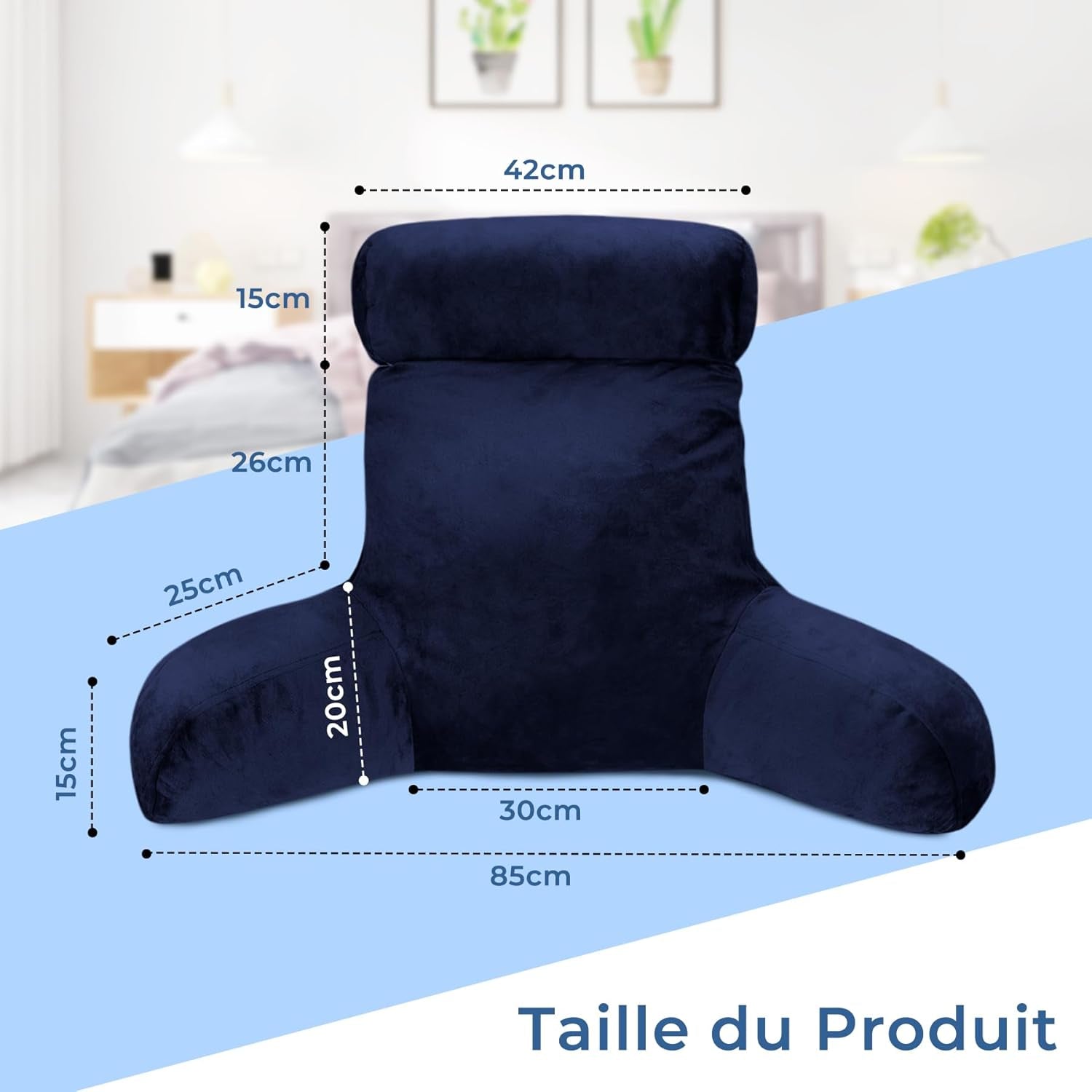 INFANZIA cuscino da lettura ergonomico con braccioli, supporto per la schiena, blu navy