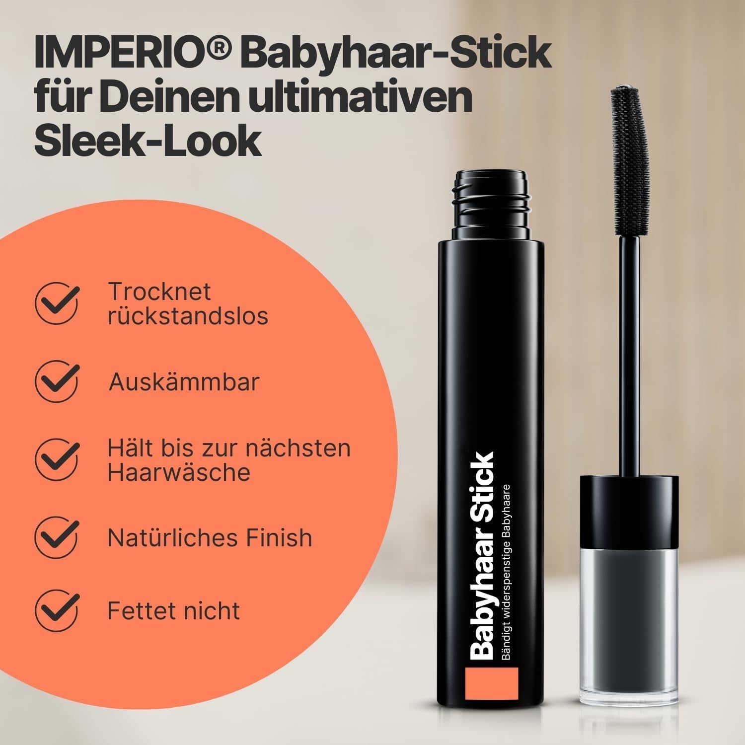 IMPERIO Hair Finishing Stick per capelli di bambini - Mascara premium per capelli di bambini per domare i capelli fini e spezzati - Tintura per capelli trasparente 12ml Naty Shop