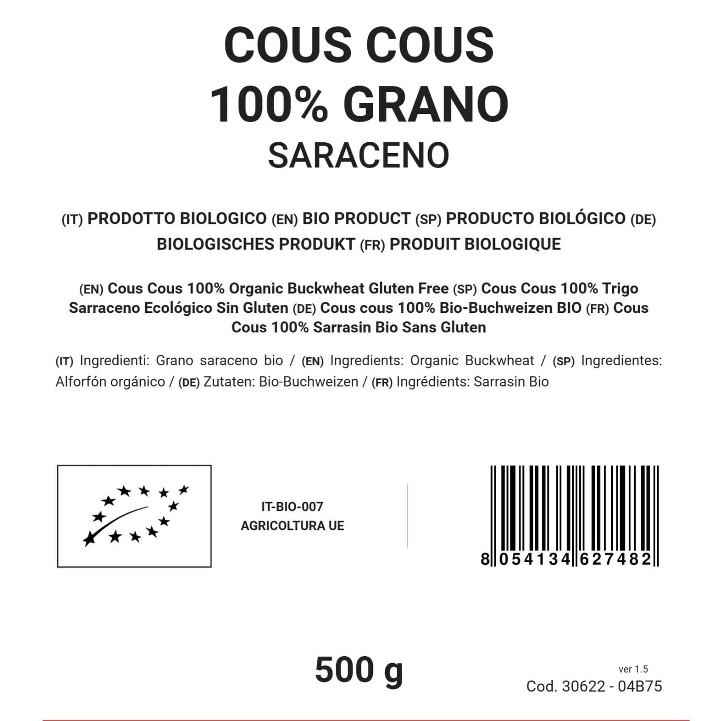 Cous cous di grano saraceno 100% biologico, 500g, senza glutine