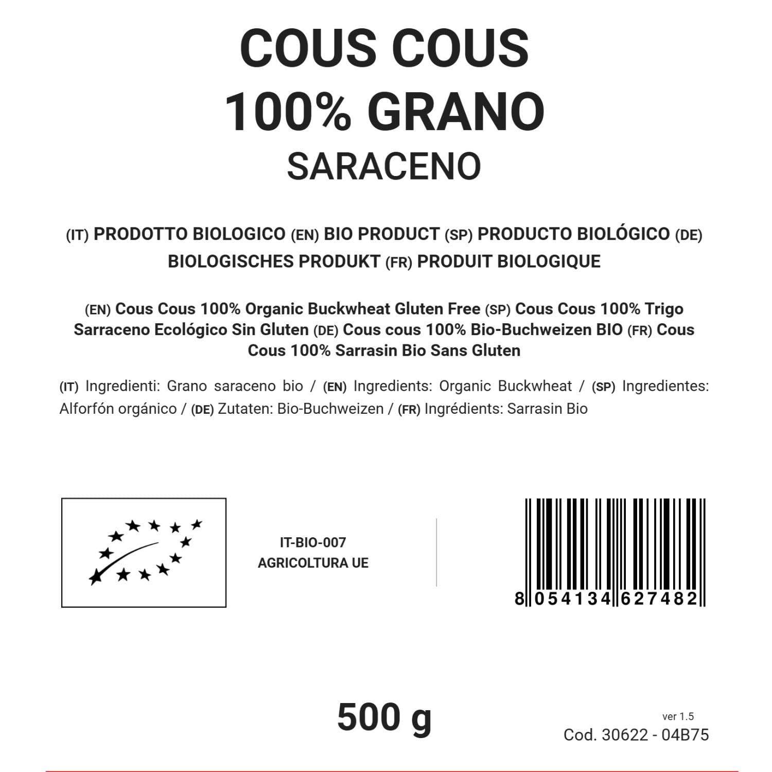 Cous cous di grano saraceno 100% biologico, 500g, senza glutine