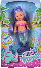 Simba 105733482 - Evi Love Glitter Sirena, bambola sirena con una pinna caudale che si illumina quando viene agitata. Viene fornito UN solo articolo.